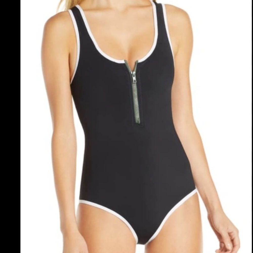 rag and bone black zip one piece swimsuit Zipper -Front One-Piece Swimsuit Sz M